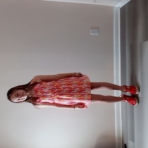 Adorable,Big Girl's,Sun Dress in Pink,Yellow & Orange with Gold Metallic Threads